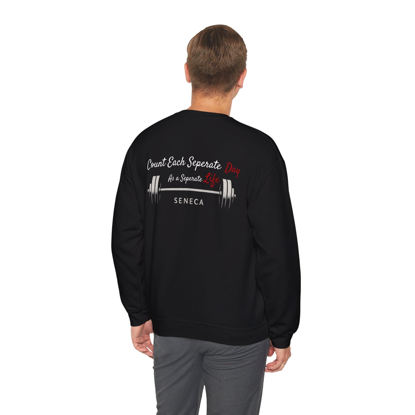 Workout Crewneck Sweatshirt — "Count Each Separate Day as a Separate Life" Seneca Motivational Crewneck