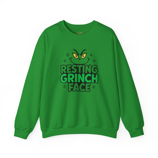 Resting Grinch Face Sweatshirt — Funny Holiday Christmas Crewneck Various Colors